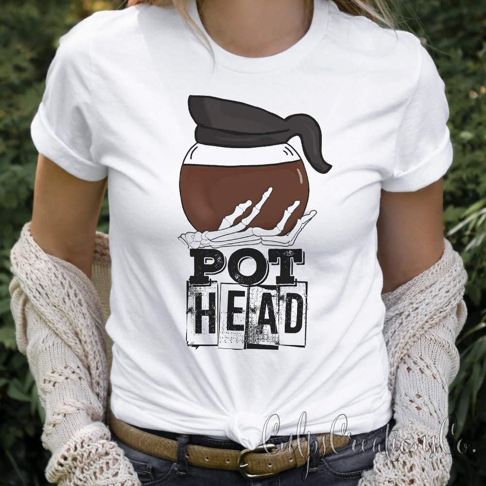 Pot head coffee lovers skeleton hand design womens short sleeve top
